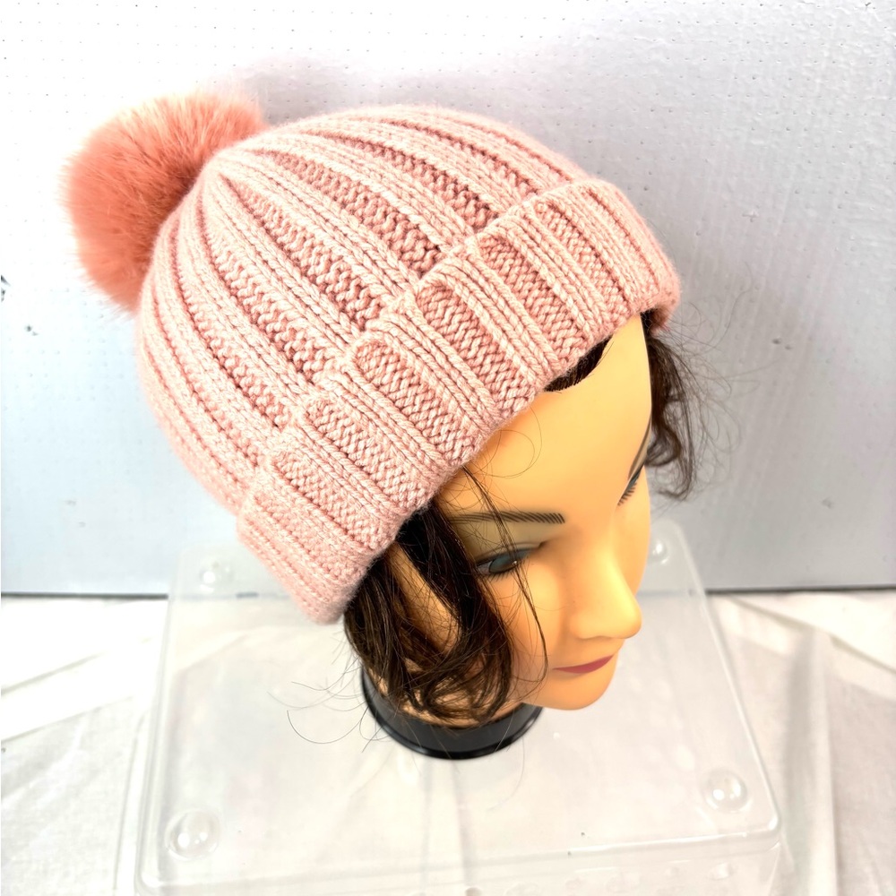 J. Crew Woman’s Ribbed Knit Pom-Pom Ski Hat in Peach - Picture 9 of 9